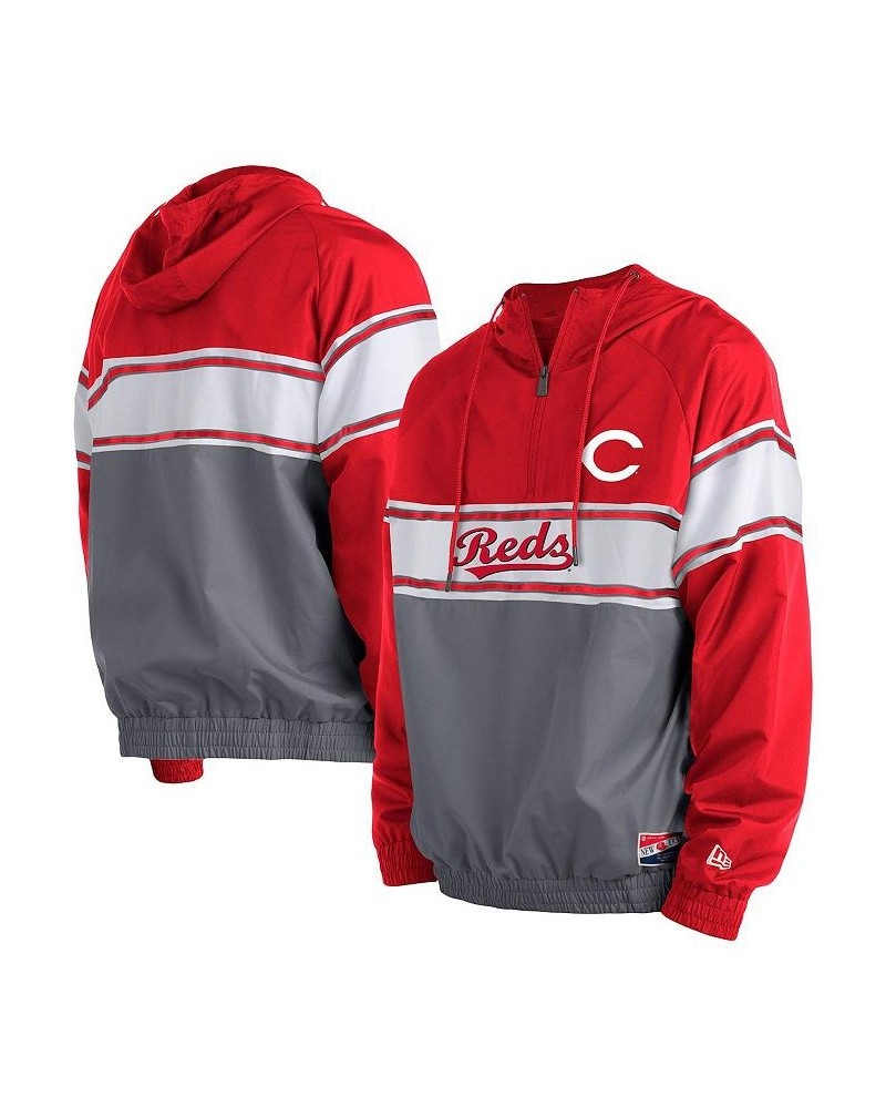 Men's Red Cincinnati Reds Ripstop Raglan Quarter-Zip Hoodie $57.60 Sweatshirt