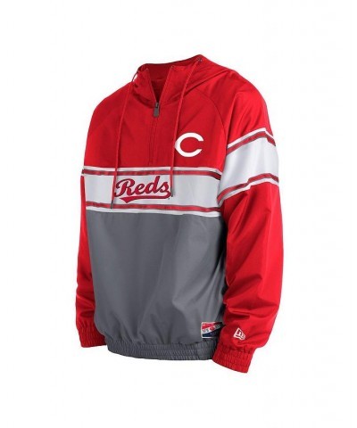 Men's Red Cincinnati Reds Ripstop Raglan Quarter-Zip Hoodie $57.60 Sweatshirt