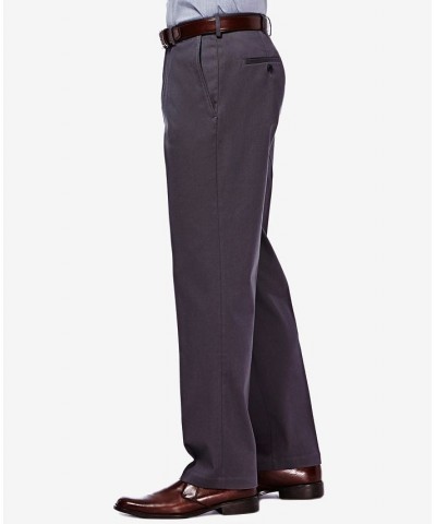 Men's Premium No Iron Khaki Classic Fit Flat Front Hidden Expandable Waist Pant Dark Grey $30.79 Pants