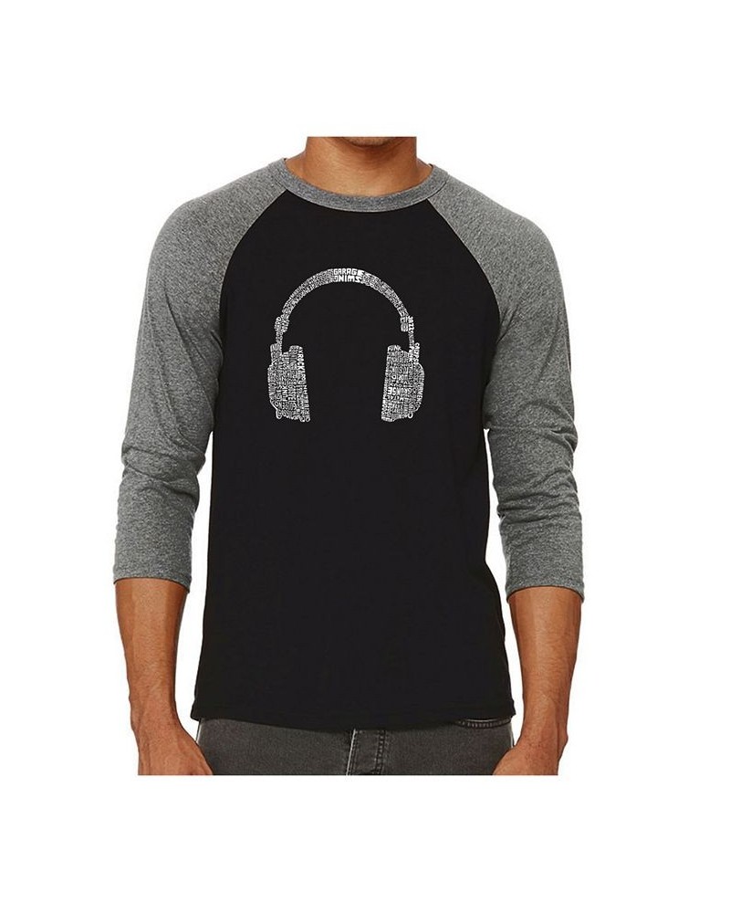 Headphones Men's Raglan Word Art T-shirt Gray $24.29 T-Shirts