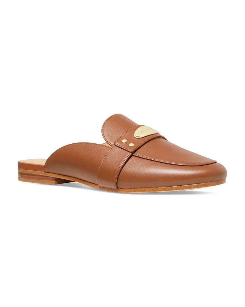 Women's MK Plate Mules Brown $33.08 Shoes