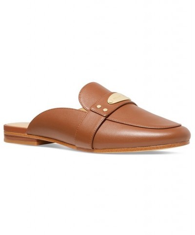 Women's MK Plate Mules Brown $33.08 Shoes