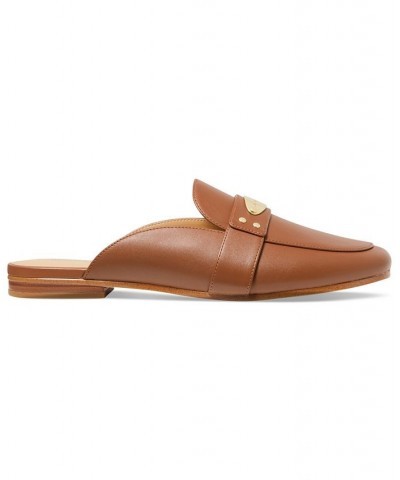 Women's MK Plate Mules Brown $33.08 Shoes