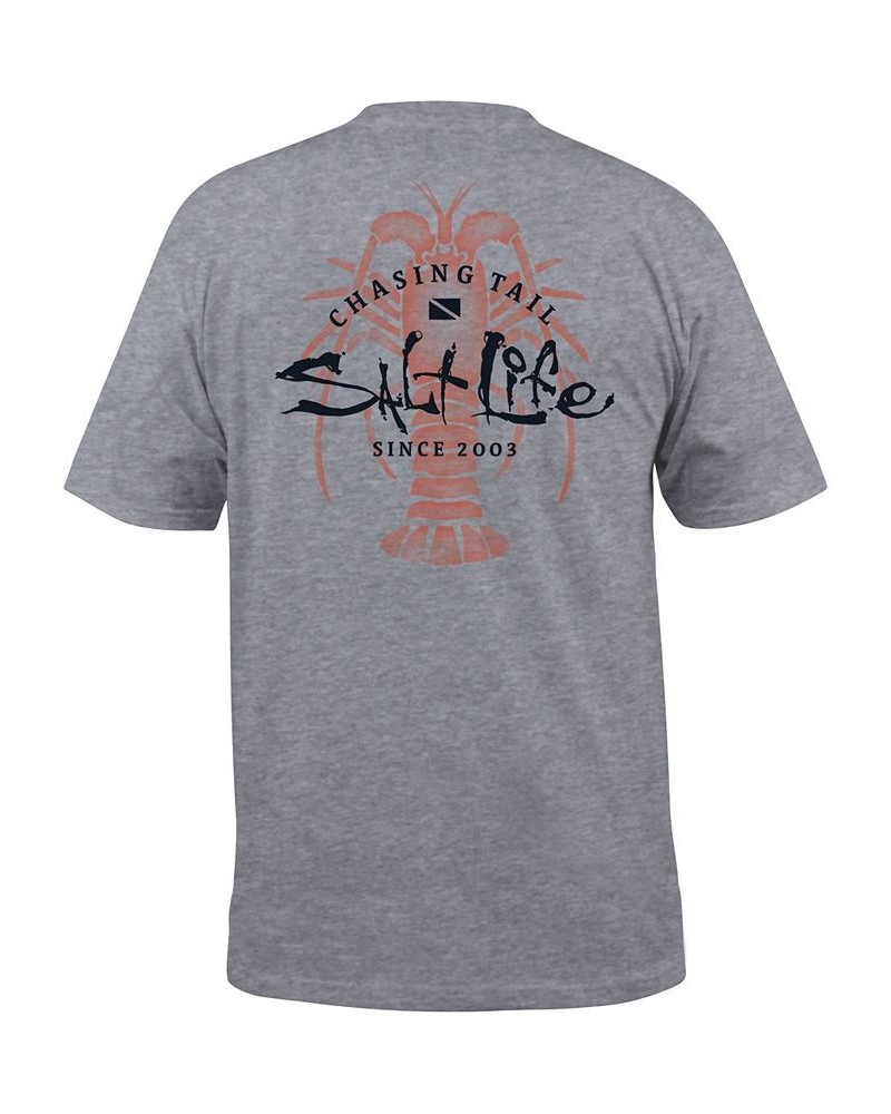 Men's Chasing Lobster Tail Graphic T-Shirt Gray $18.56 T-Shirts