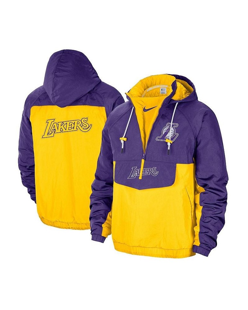 Men's Purple, Gold Los Angeles Lakers 2021/22 City Edition Colorblock Crinkle Woven Half-Zip Pullover Jacket $84.71 Jackets