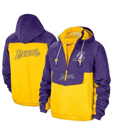 Men's Purple, Gold Los Angeles Lakers 2021/22 City Edition Colorblock Crinkle Woven Half-Zip Pullover Jacket $84.71 Jackets