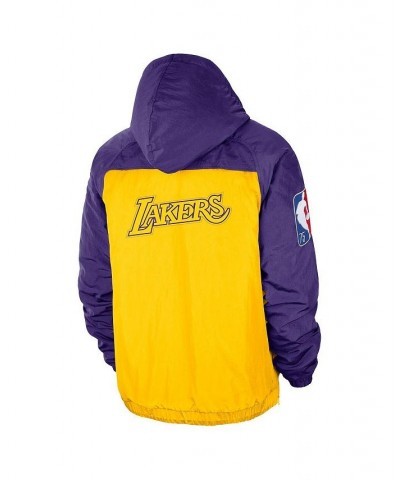 Men's Purple, Gold Los Angeles Lakers 2021/22 City Edition Colorblock Crinkle Woven Half-Zip Pullover Jacket $84.71 Jackets