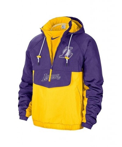 Men's Purple, Gold Los Angeles Lakers 2021/22 City Edition Colorblock Crinkle Woven Half-Zip Pullover Jacket $84.71 Jackets