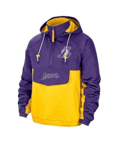 Men's Purple, Gold Los Angeles Lakers 2021/22 City Edition Colorblock Crinkle Woven Half-Zip Pullover Jacket $84.71 Jackets