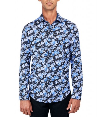 Men's Regular-Fit Non-Iron Performance Stretch Floral-Print Button-Down Shirt Blue $47.44 Shirts