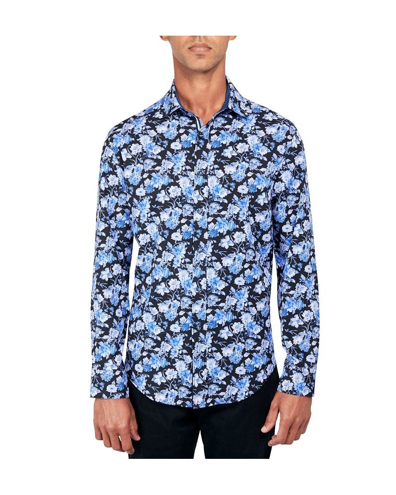 Men's Regular-Fit Non-Iron Performance Stretch Floral-Print Button-Down Shirt Blue $47.44 Shirts