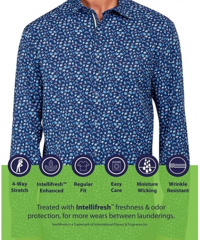 Men's Regular-Fit Non-Iron Performance Stretch Floral-Print Button-Down Shirt Blue $47.44 Shirts