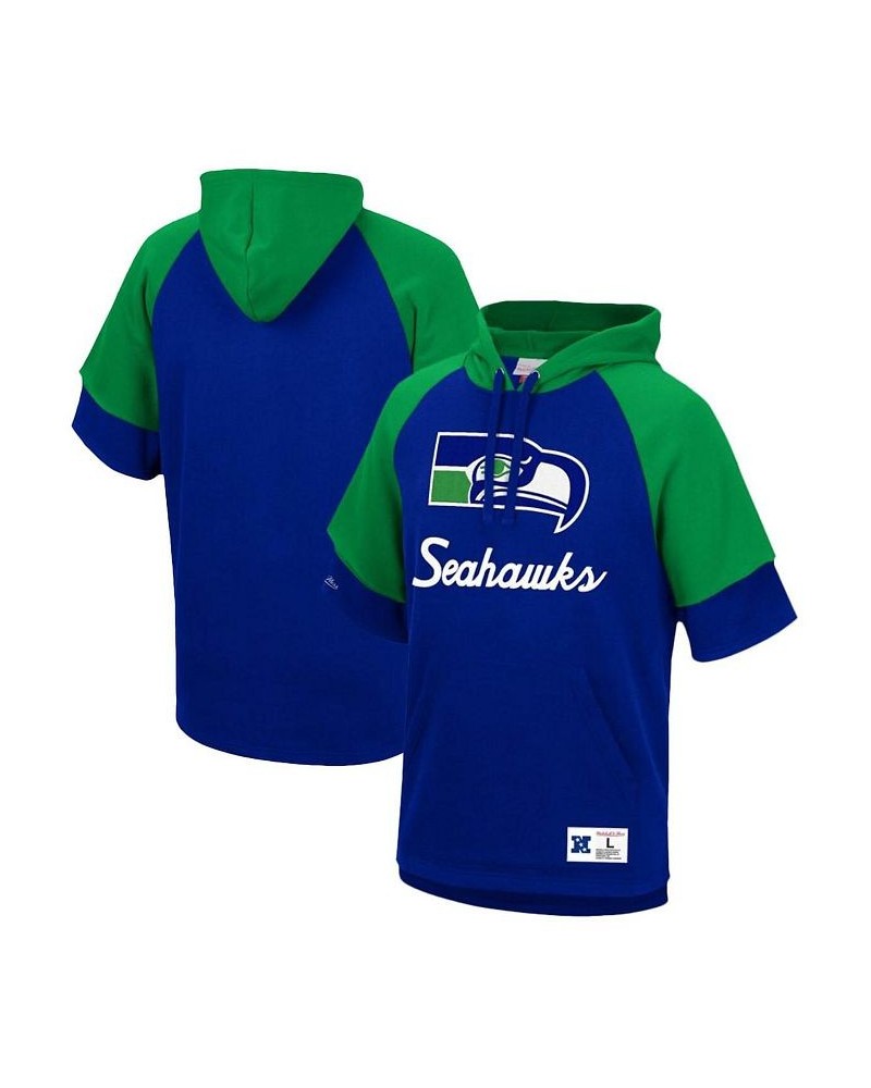 Men's Royal Seattle Seahawks Home Advantage Raglan Short Sleeve Pullover Hoodie $51.29 Sweatshirt