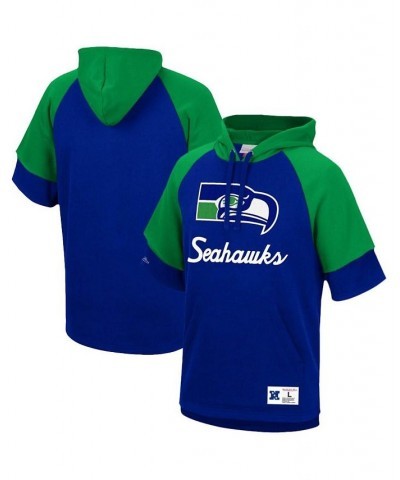 Men's Royal Seattle Seahawks Home Advantage Raglan Short Sleeve Pullover Hoodie $51.29 Sweatshirt