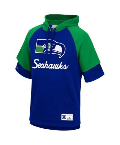 Men's Royal Seattle Seahawks Home Advantage Raglan Short Sleeve Pullover Hoodie $51.29 Sweatshirt