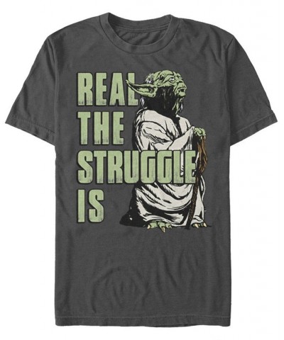 Men's Star Wars Yoda Real The Struggle Is Short Sleeve T-shirt Gray $16.10 T-Shirts