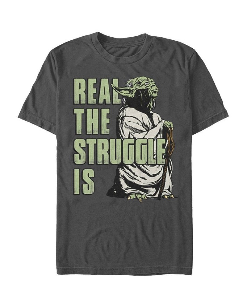 Men's Star Wars Yoda Real The Struggle Is Short Sleeve T-shirt Gray $16.10 T-Shirts