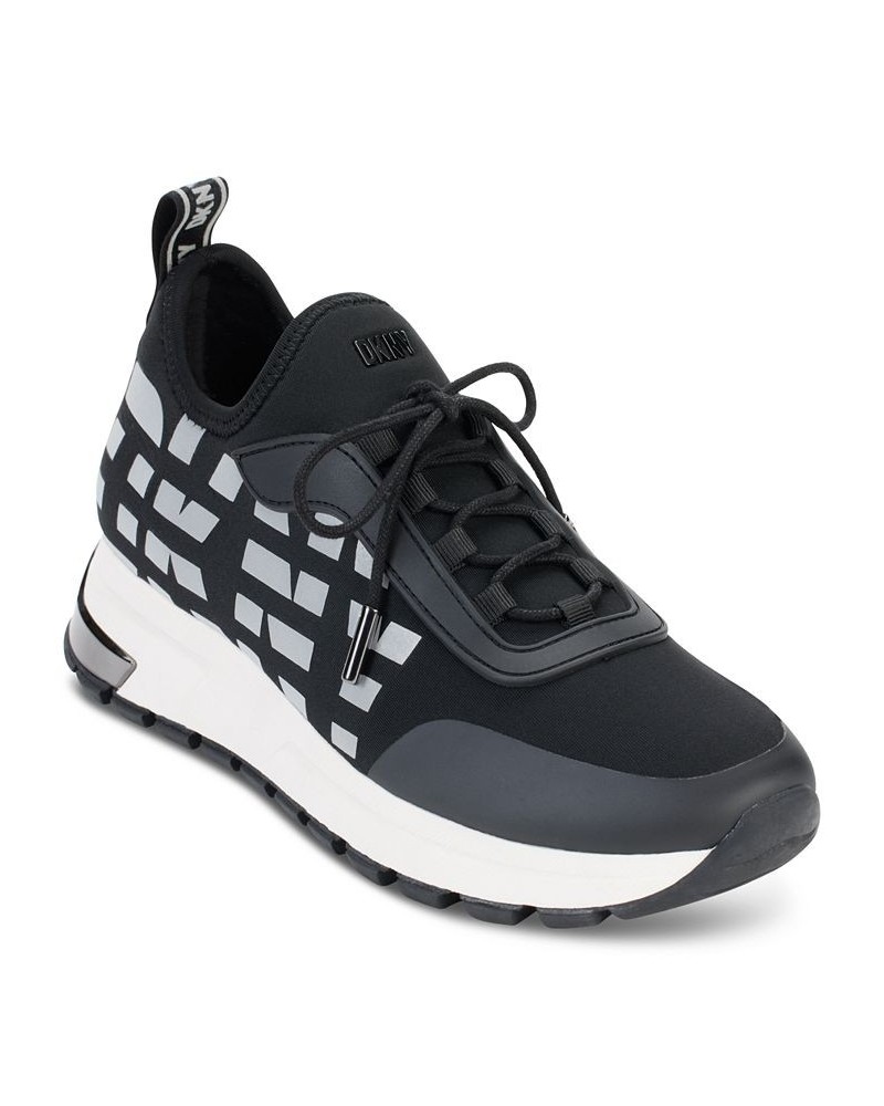 Women's Meanna Lace-Up Logo Running Sneakers Black $66.72 Shoes