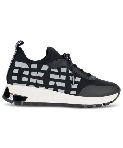 Women's Meanna Lace-Up Logo Running Sneakers Black $66.72 Shoes