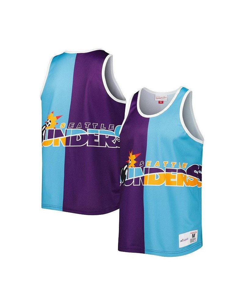 Men's Purple, Blue Seattle Sounders FC Sublimated Split Logo Tank Top $50.34 T-Shirts