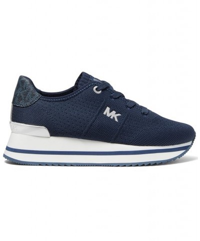 Women's Monique Knit Trainer Lace-Up Retro Running Sneakers Blue $57.12 Shoes