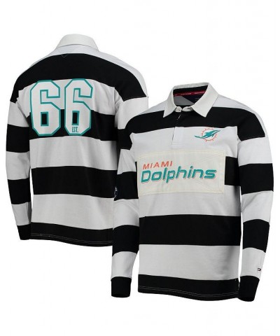 Men's Black, White Miami Dolphins Varsity Stripe Rugby Long Sleeve Polo Shirt $42.80 Polo Shirts