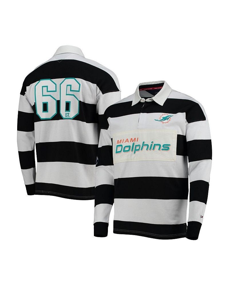 Men's Black, White Miami Dolphins Varsity Stripe Rugby Long Sleeve Polo Shirt $42.80 Polo Shirts