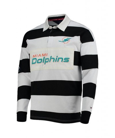 Men's Black, White Miami Dolphins Varsity Stripe Rugby Long Sleeve Polo Shirt $42.80 Polo Shirts