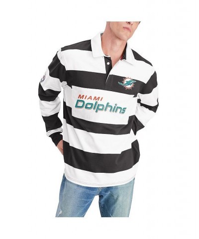 Men's Black, White Miami Dolphins Varsity Stripe Rugby Long Sleeve Polo Shirt $42.80 Polo Shirts