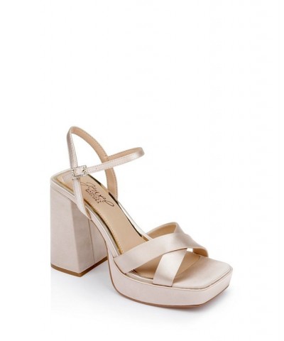 Women's Rainbow Platform Evening Sandals Tan/Beige $68.11 Shoes