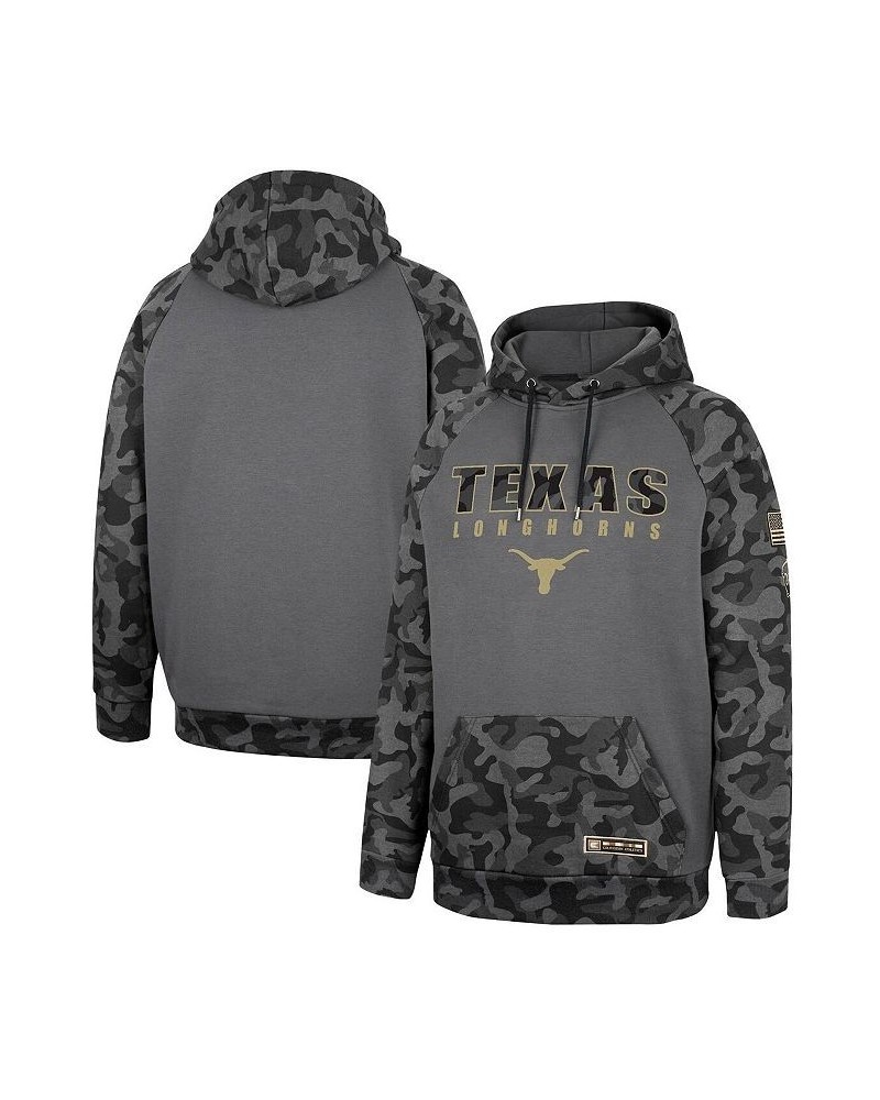 Men's Charcoal Texas Longhorns OHT Military-Inspired Appreciation Camo Stack Raglan Pullover Hoodie $32.50 Sweatshirt