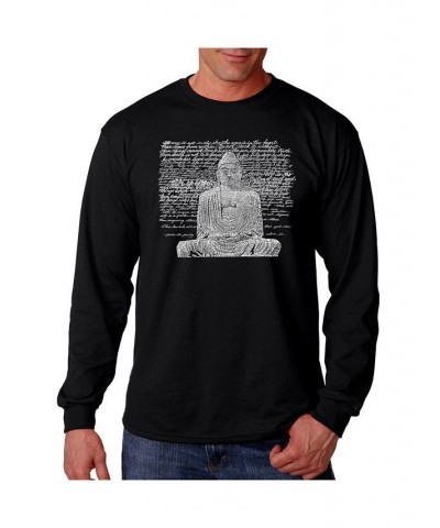 Men's Word Art Long Sleeve T-Shirt - Zen Buddha Black $19.20 T-Shirts