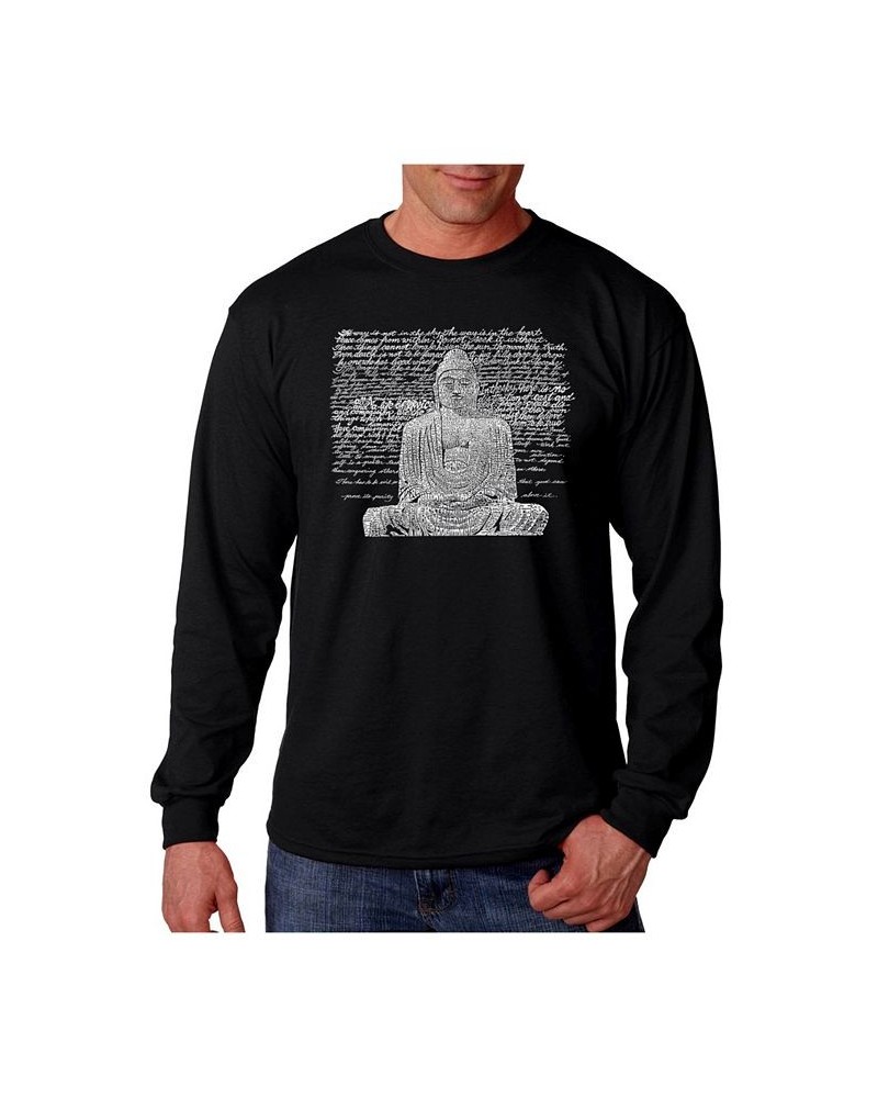 Men's Word Art Long Sleeve T-Shirt - Zen Buddha Black $19.20 T-Shirts