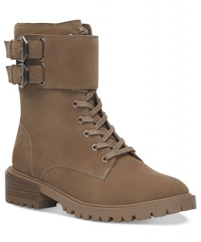 Women's Fawdry Double Buckle Combat Booties Tan/Beige $44.16 Shoes