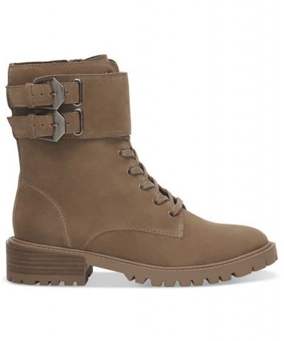 Women's Fawdry Double Buckle Combat Booties Tan/Beige $44.16 Shoes