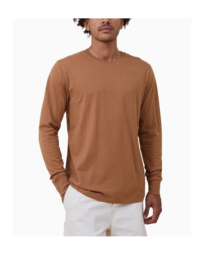 Men's Long Sleeve T-shirt Brown $18.89 T-Shirts