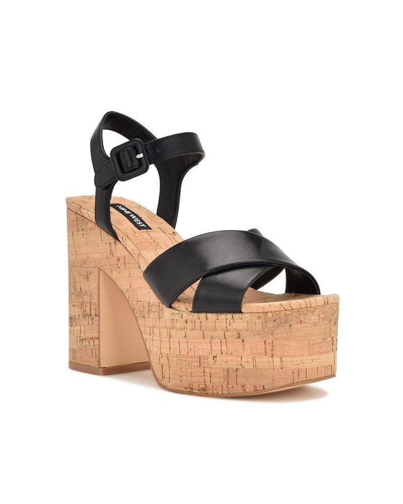 Women's Rilay Ankle Strap Platform Dress Sandals Black $44.03 Shoes