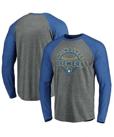 Men's Gray-Royal Milwaukee Brewers True Classics Outfield Arc Tri-Blend Raglan Long Sleeve T-shirt $28.04 T-Shirts