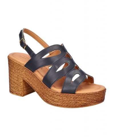 Women's Pri-Italy Platform Sandals Navy Leather $47.50 Shoes