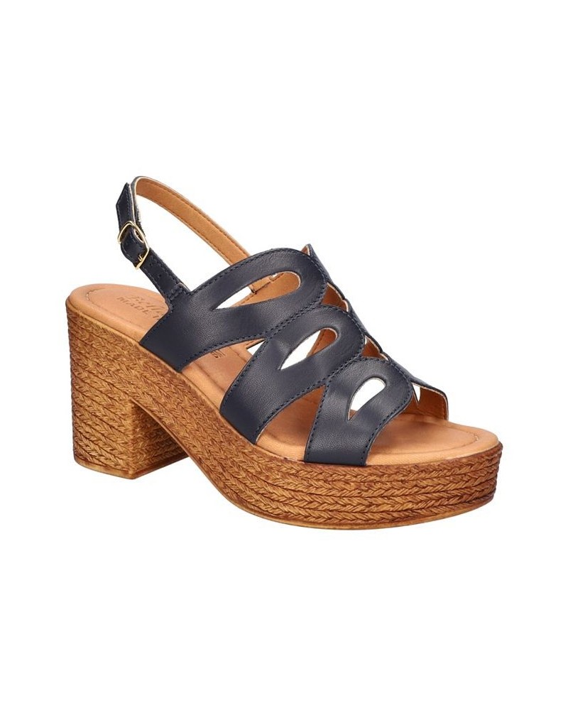 Women's Pri-Italy Platform Sandals Navy Leather $47.50 Shoes