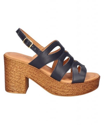 Women's Pri-Italy Platform Sandals Navy Leather $47.50 Shoes