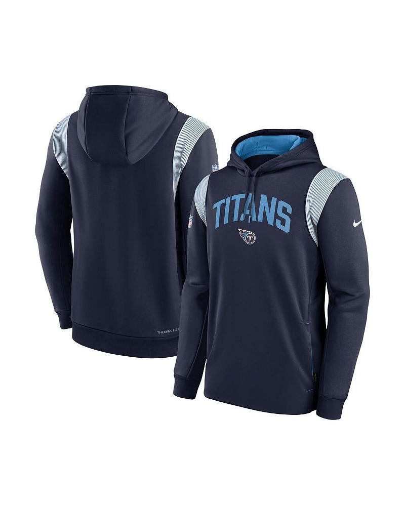 Men's Navy Tennessee Titans Sideline Athletic Stack Performance Pullover Hoodie $38.68 Sweatshirt