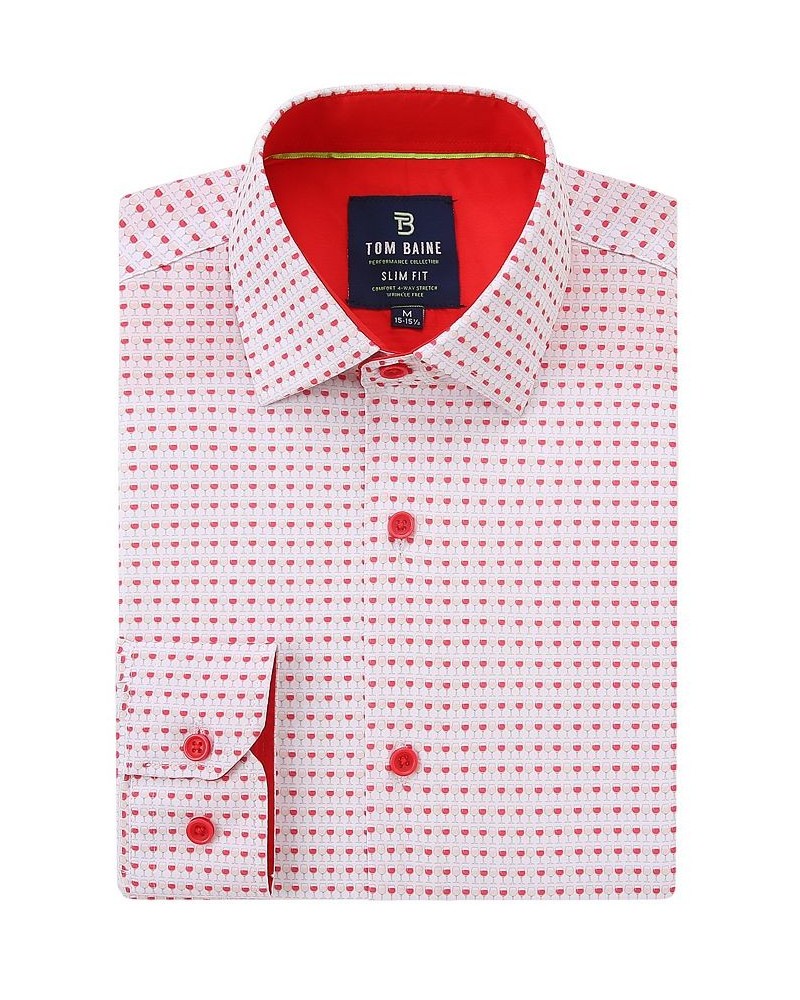 Men's Slim Fit Performance Long Sleeve Printed Dress Shirt PD01 $21.60 Dress Shirts