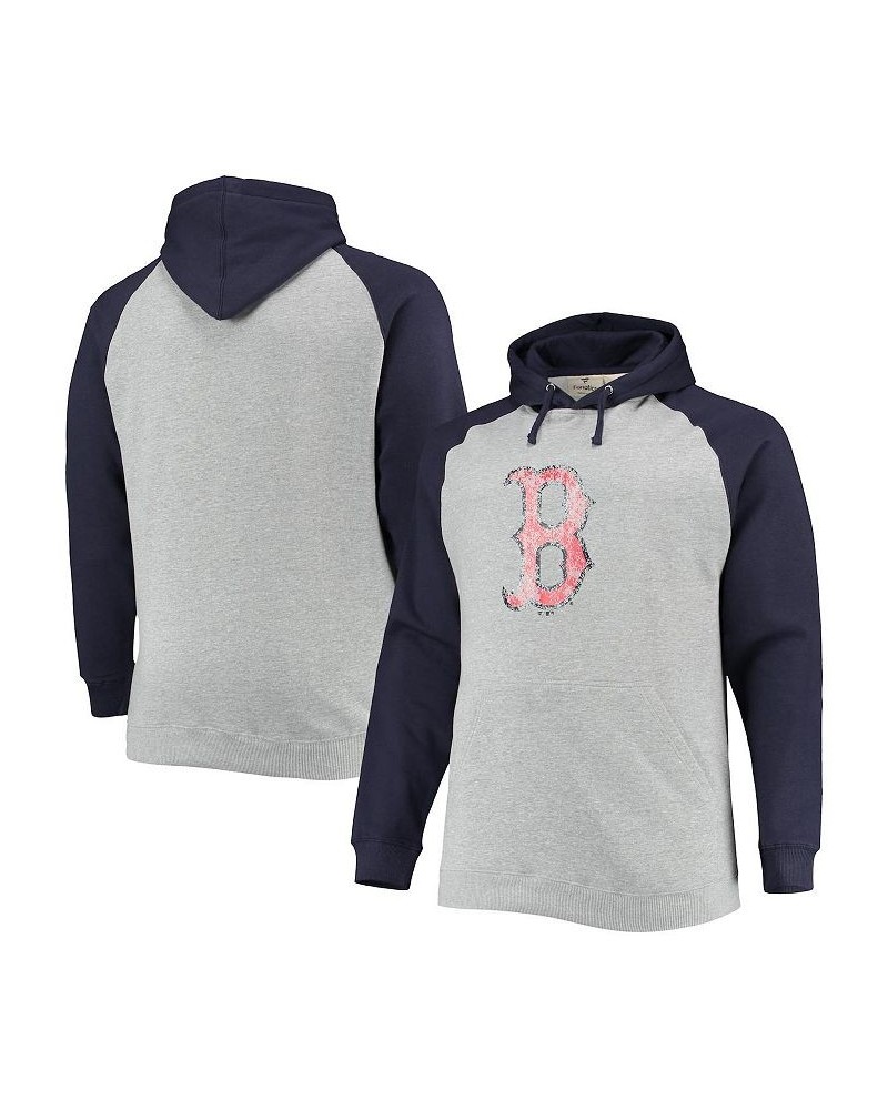 Men's Branded Heather Gray, Navy Boston Red Sox Big and Tall Raglan Pullover Hoodie $38.49 Sweatshirt