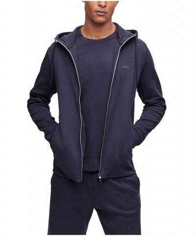 BOSS Men's Zip-Up Cotton Logo Hooded Sweatshirt Blue $69.56 Sweatshirt