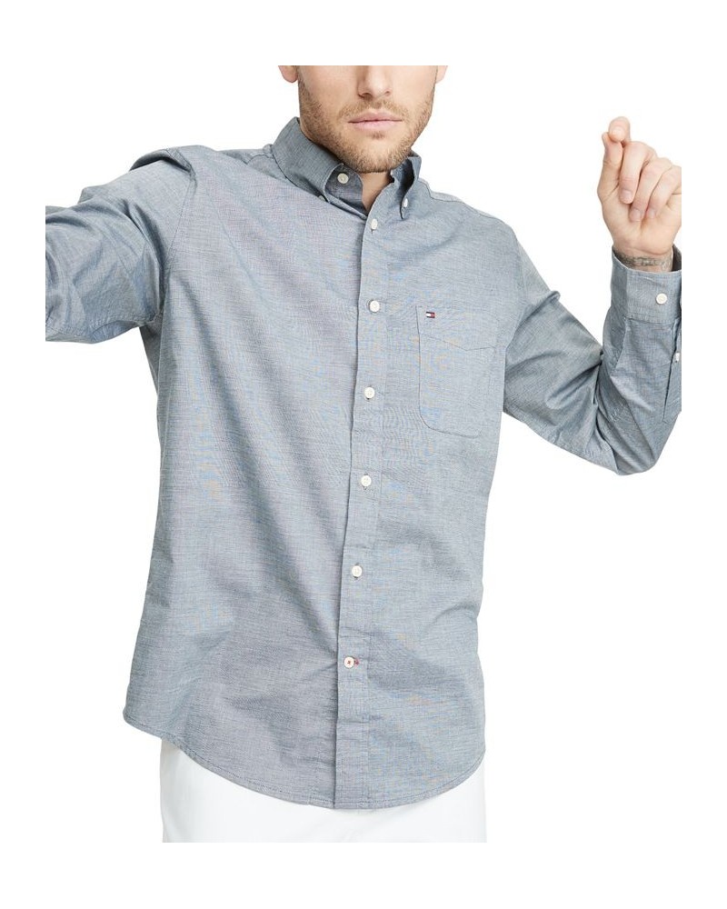 Men's Big & Tall Classic-Fit Stretch Solid Capote Shirt Gray $44.54 Shirts