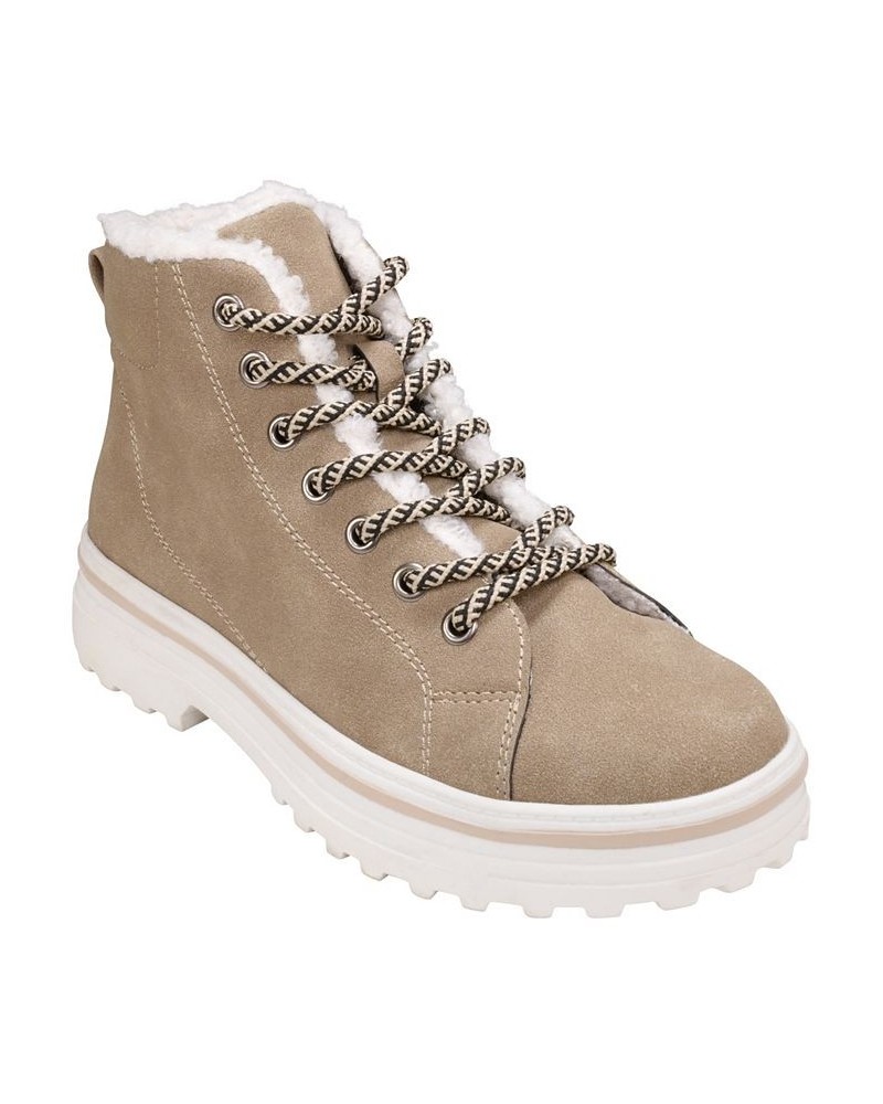 Women's Justine Lace-up Booties Tan/Beige $43.00 Shoes