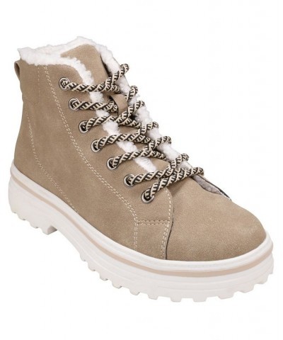 Women's Justine Lace-up Booties Tan/Beige $43.00 Shoes