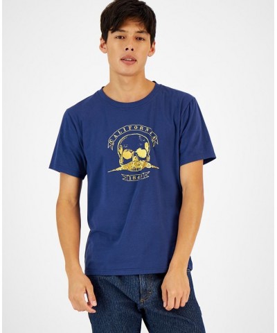 Men's Golden Skull Logo Graphic T-Shirt Blue $42.50 T-Shirts