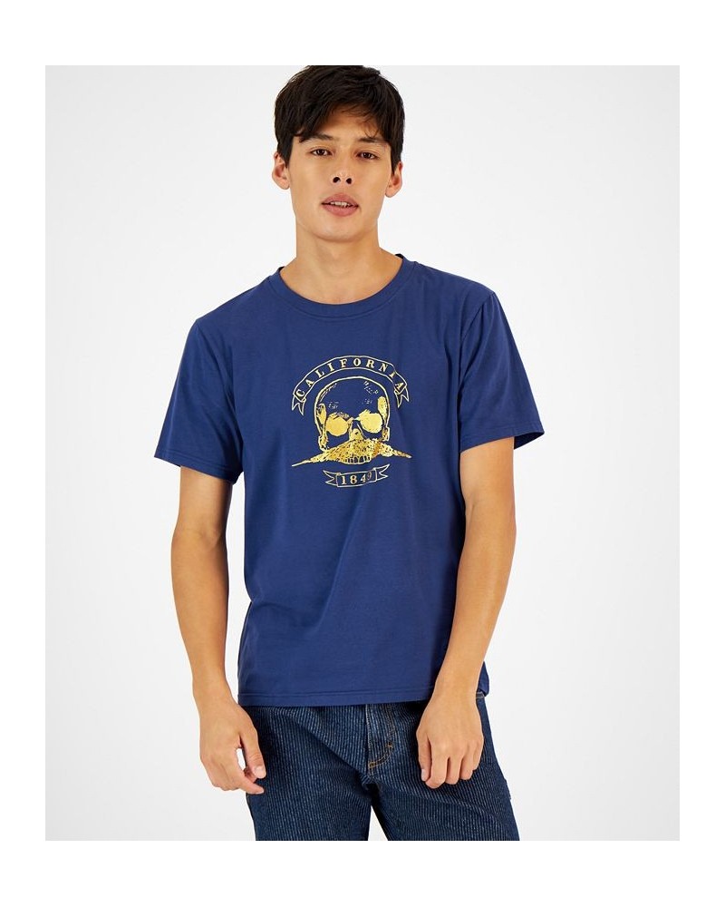 Men's Golden Skull Logo Graphic T-Shirt Blue $42.50 T-Shirts